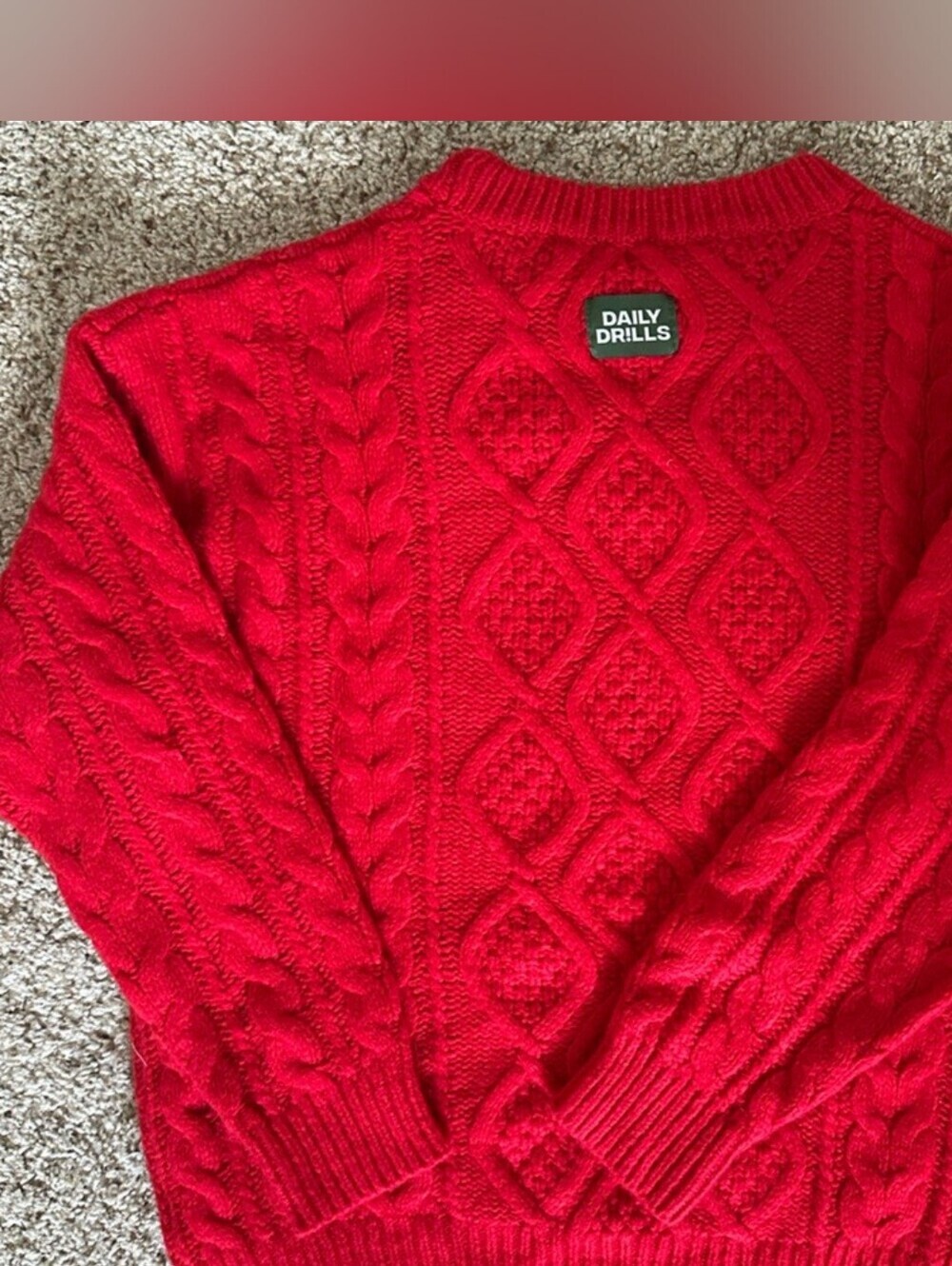 Daily Drills Vibrant Red Cable-Knit Pullover Crewneck Sweater